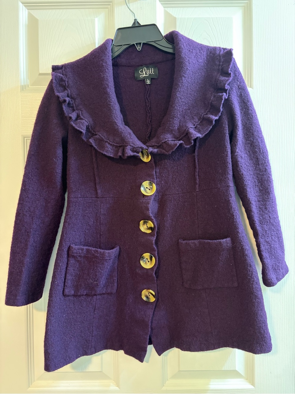 Luii Purple Ruffle Collar Wool Coat